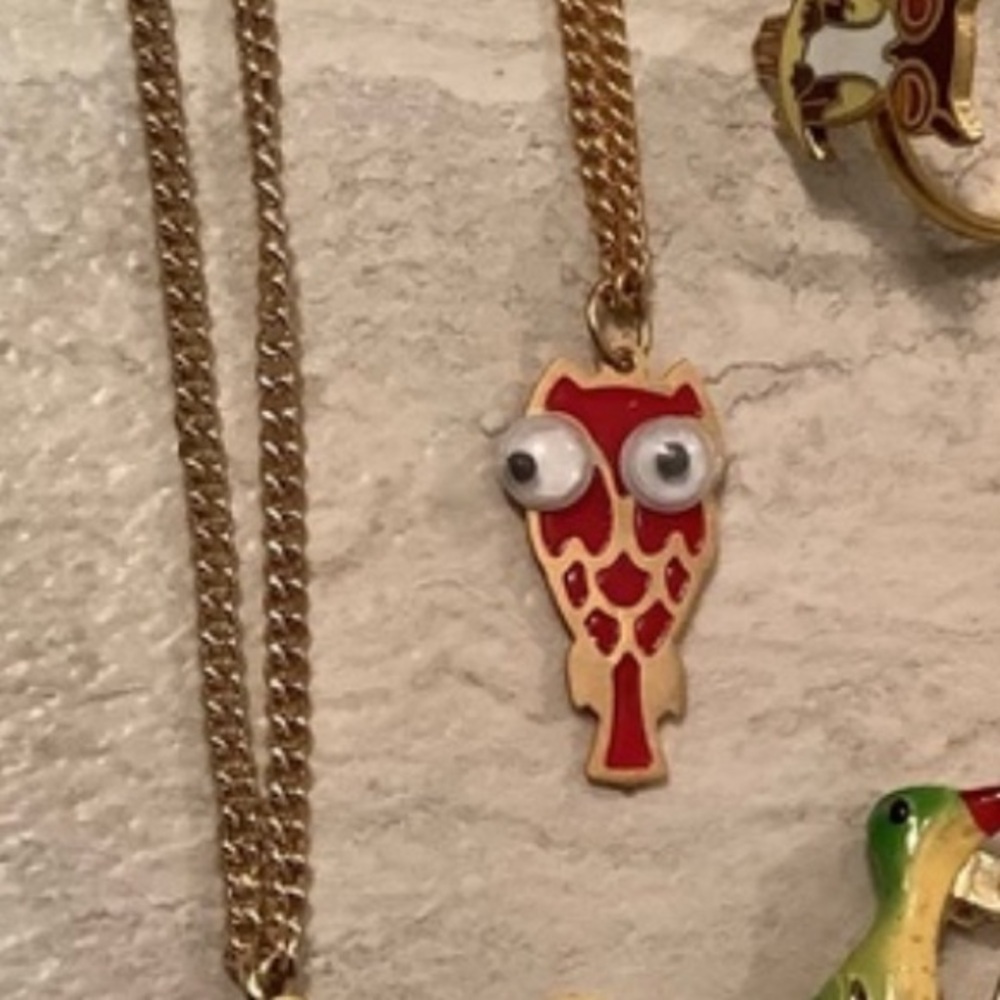 New Vintage owl  Bird googling eyes pendant necklace